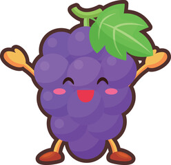 両手を挙げて喜ぶかわいいブドウのキャラクターのイラスト