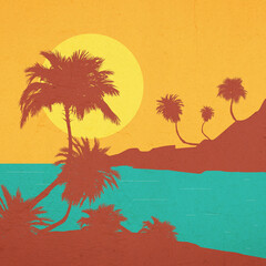 Palm trees on island grunge retro poster