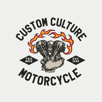 Hand Drawn Vintage style of Motorcycle and garage logo badge