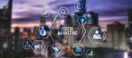 Internet, business, Technology and network concept. Digital Marketing content planning advertising...