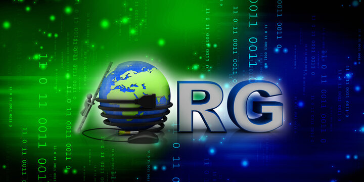 

3d illustration Internet domain org connected mouse with mobile charging cable connected globe near technician