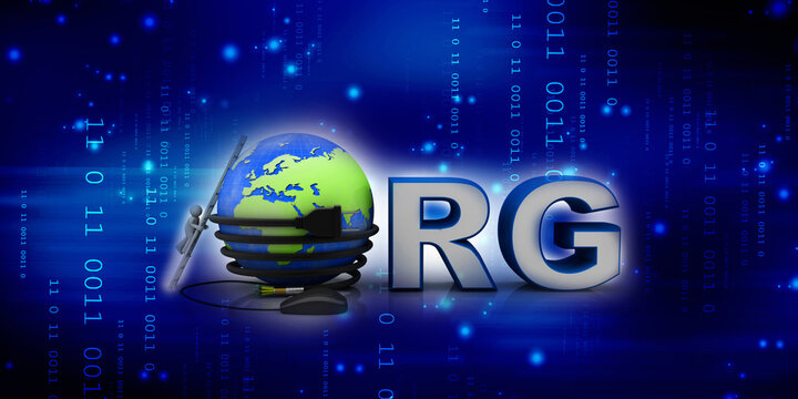 

3d illustration Internet domain org connected mouse with mobile charging cable connected globe near technician