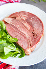 Fototapeta premium pork tongue meat fresh healthy meal food snack on the table copy space food background