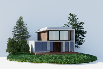 Modern house on a white background in the concept of real estate sale or real estate investment, Buying a new house for a large family 3d illustration.