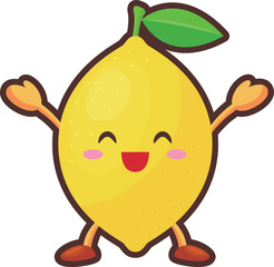 両手を挙げて喜ぶかわいいレモンのキャラクターのイラスト