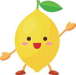 片手を挙げるかわいいレモンのキャラクターのイラスト