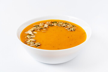 pumpkin cream soup on white