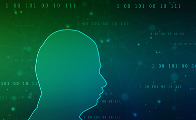 Abstract Artificial intelligence. Technology web background. Human head outline with Connected lines, Virtual concept, futuristic abstract background