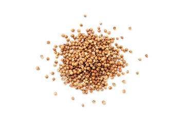 Group coriander seed isolated on white background , top view , flat lay.