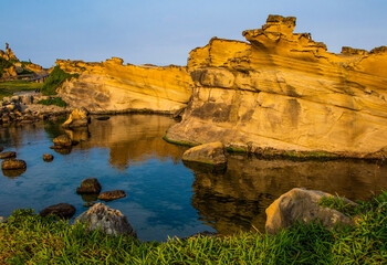 Limestone rocks and small laguna in Yeh Liu Geopark, Taiwan.