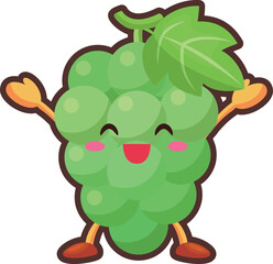 両手を挙げて喜ぶかわいいマスカットのキャラクターのイラスト
