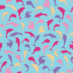 Dolphin silhouettes fashioned seamless pattern
