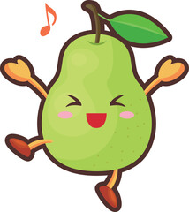 とても喜んでいるかわいい洋ナシのキャラクターのイラスト