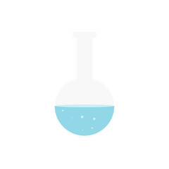 chemical glassware icon. blue color solution. object isolate on white background. flask, beaker, glassware.