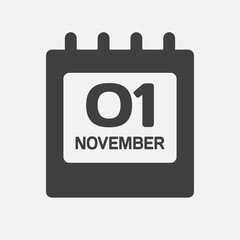 Icon day date 1 November, template calendar page