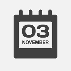 Icon day date 3 November, template calendar page