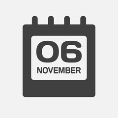 Icon day date 6 November, template calendar page