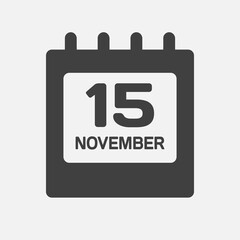 Icon day date 15 November, template calendar page