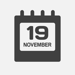 Icon day date 19 November, template calendar page