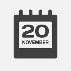 Icon day date 20 November, template calendar page