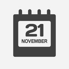 Icon day date 21 November, template calendar page