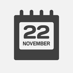 Icon day date 22 November, template calendar page