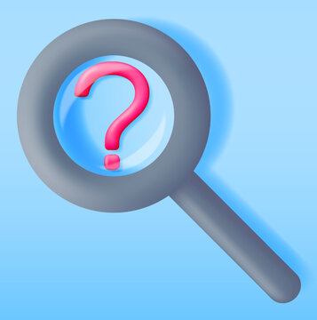 3D Magnifying Glass and Question Mark Isolated