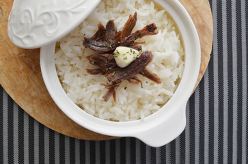 Rice food on table background. Local Turkish food.