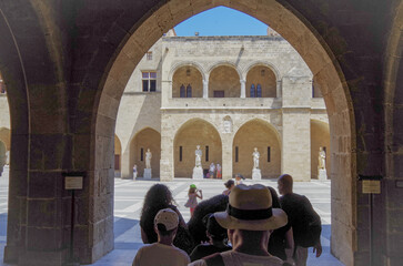 Picturesque scenic narrow alleys traditional cobblestone streets Souvenir shops in Old Town of...