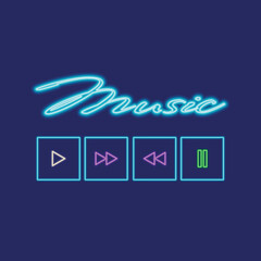 Naklejka premium Music neon elements. Neon buttons and lettering for karaoke, bar or club