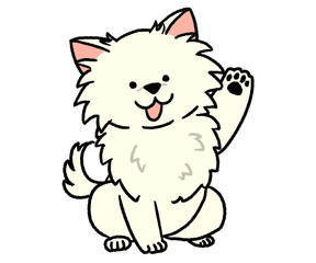 片手挙げる白いチワワ