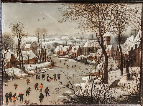 Painting "Winter landscape with a bird trap" by Jan Brueghel the Elder, byname Velvet Brueghel.