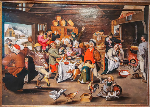 Painting "The Bean King" ("The King Drinks! ") by Pieter Brueghel the Younger, byname Hell Brueghel.
