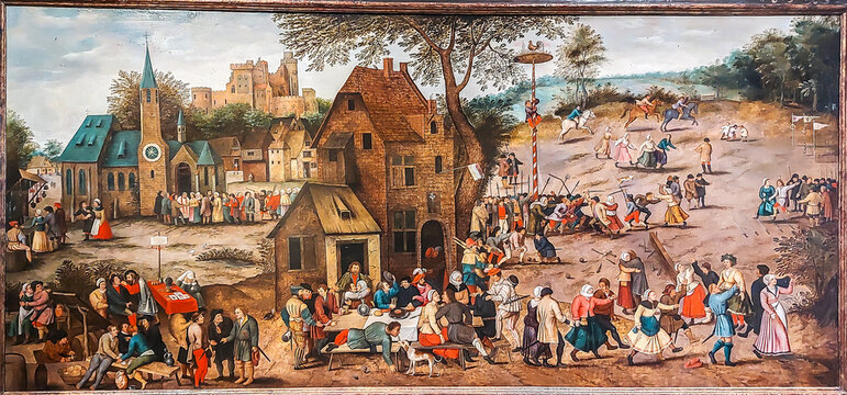 Painting "Peasant Celebration" by Pieter Brueghel the Younger, byname Hell Brueghel.