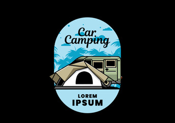 Van car and camping tent illustration design