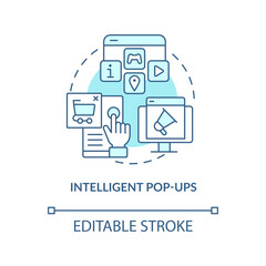 Intelligent pop-ups turquoise concept icon. Boost conversation with dynamic content abstract idea thin line illustration. Isolated outline drawing. Editable stroke. Arial, Myriad Pro-Bold fonts used