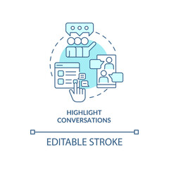 Highlight conversations turquoise concept icon. Embeddedness in social networks abstract idea thin line illustration. Isolated outline drawing. Editable stroke. Arial, Myriad Pro-Bold fonts used