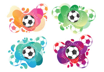 Hand drawn football, soccer ball sketch. Fluid abstract background. Banners with flowing liquid shapes. Vector
