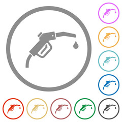 Gasoline pump fuel nozzle solid flat icons with outlines