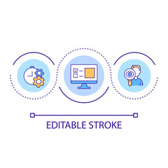 Regular computer checkup loop concept icon. Digital technology setup. Analytics data abstract idea thin line illustration. Isolated outline drawing. Editable stroke. Arial font used