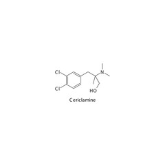 Cericlamine molecule flat skeletal structure, SSRI - Selective serotonin reuptake inhibitor class drug used in depression treatment. Vector illustration on white background.