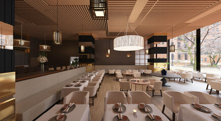 Asian restaurant 3d illustration