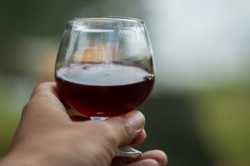 a glass of whiskey on wood bar, Wine,