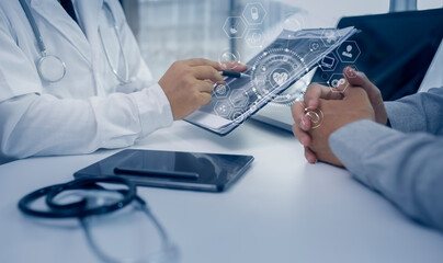 Medical technology and futuristic concept. Doctor hologram modern virtual screen interface.	