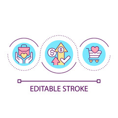 Business profitability loop concept icon. Global e-commerce sales abstract idea thin line illustration. Market experience. Online shopping. Isolated outline drawing. Editable stroke. Arial font used