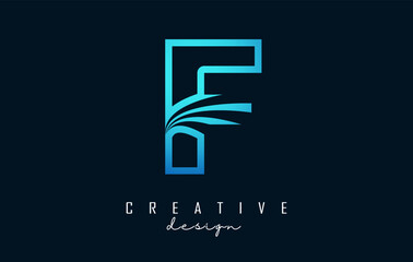 Outline Creative letter F logo with leading lines and road concept design. Letter F with geometric design.