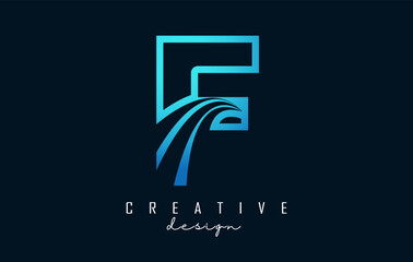 Outline Creative letter F logo with leading lines and road concept design. Letter F with geometric design.