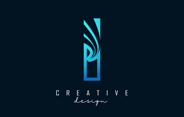 Outline Creative letter I logo with leading lines and road concept design. Letter I with geometric design.