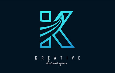 Outline Creative letter K logo with leading lines and road concept design. Letter K with geometric design.