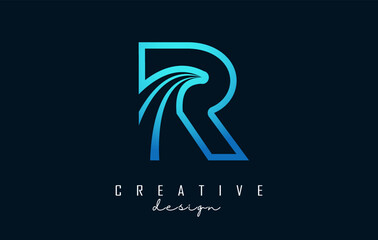 Outline Creative letter R logo with leading lines and road concept design. Letter R with geometric design.
